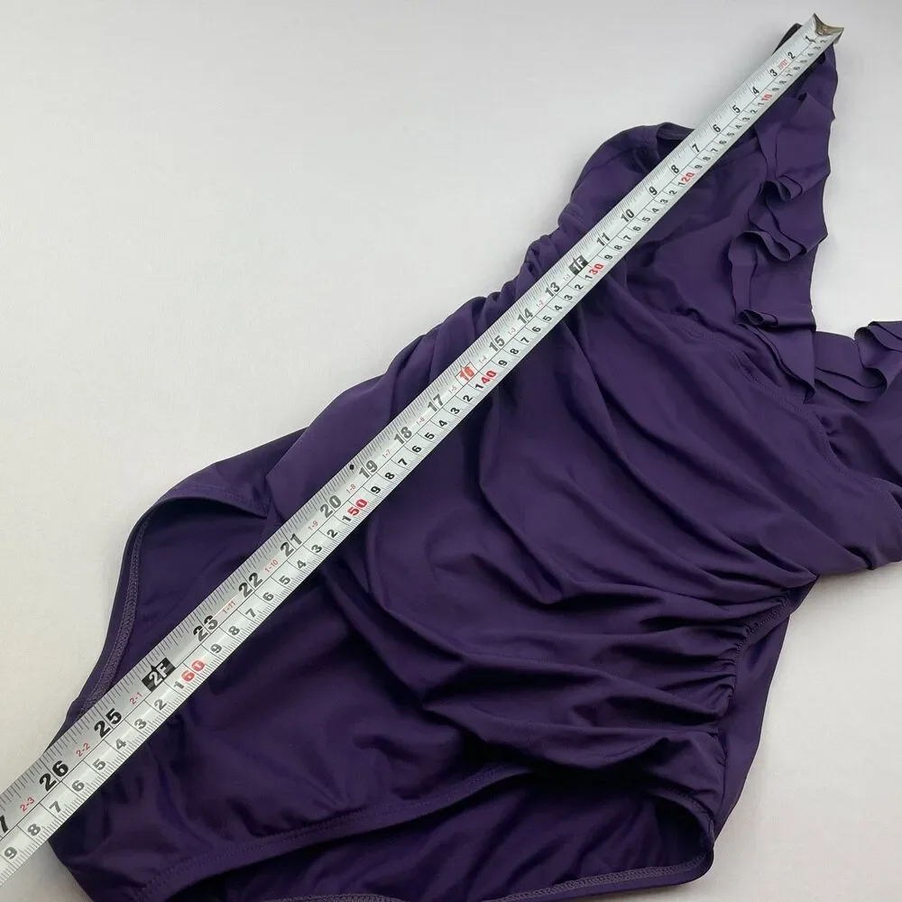 ~ Lauren Ralph Lauren 6 Swimsuit Underwire Tummy Control Ruffle 1-pc LRL Purple
